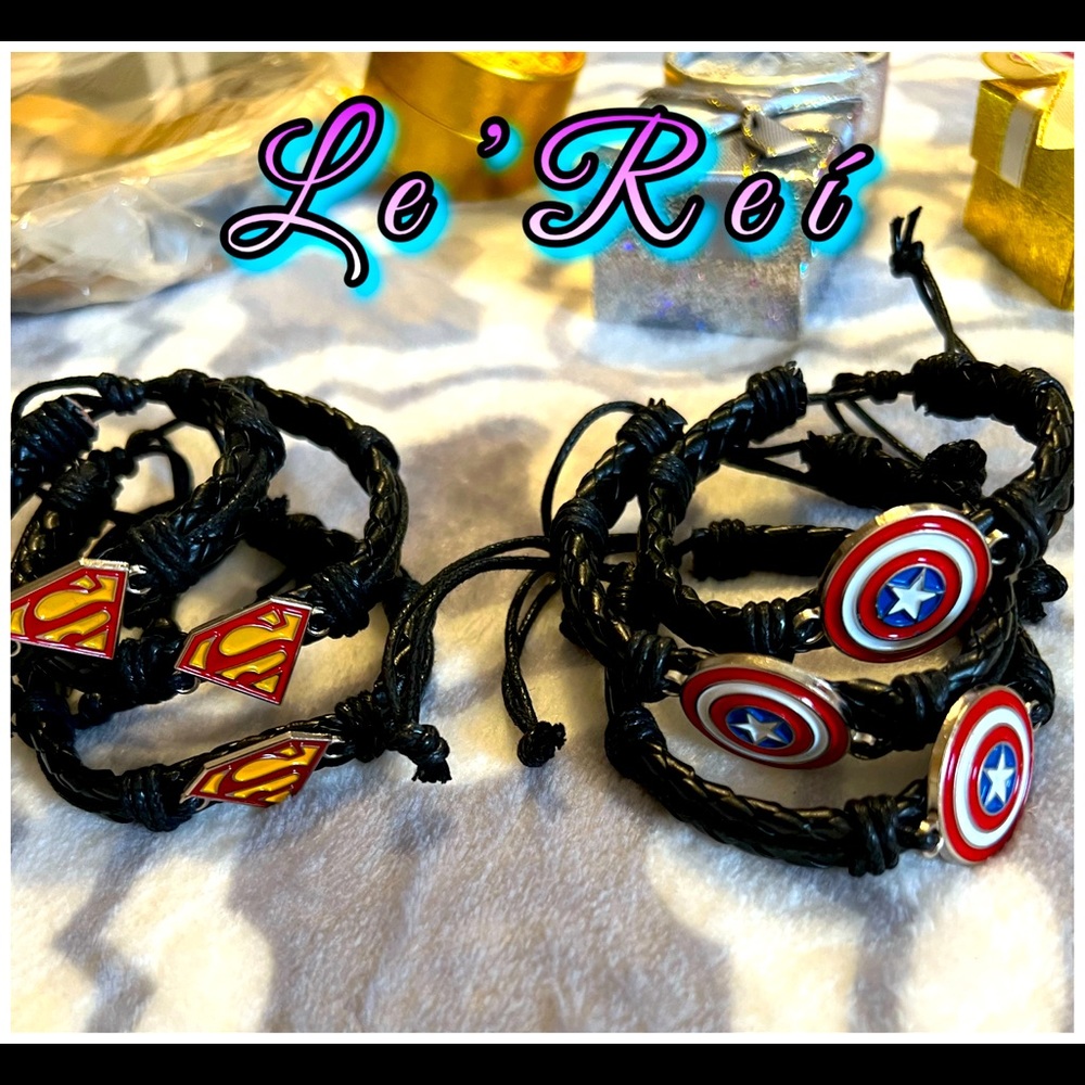 COPY - Superman and Captain America leather bracelets-black